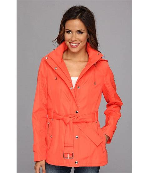 michael michael kors hooded rain jacket m521059d hot coral